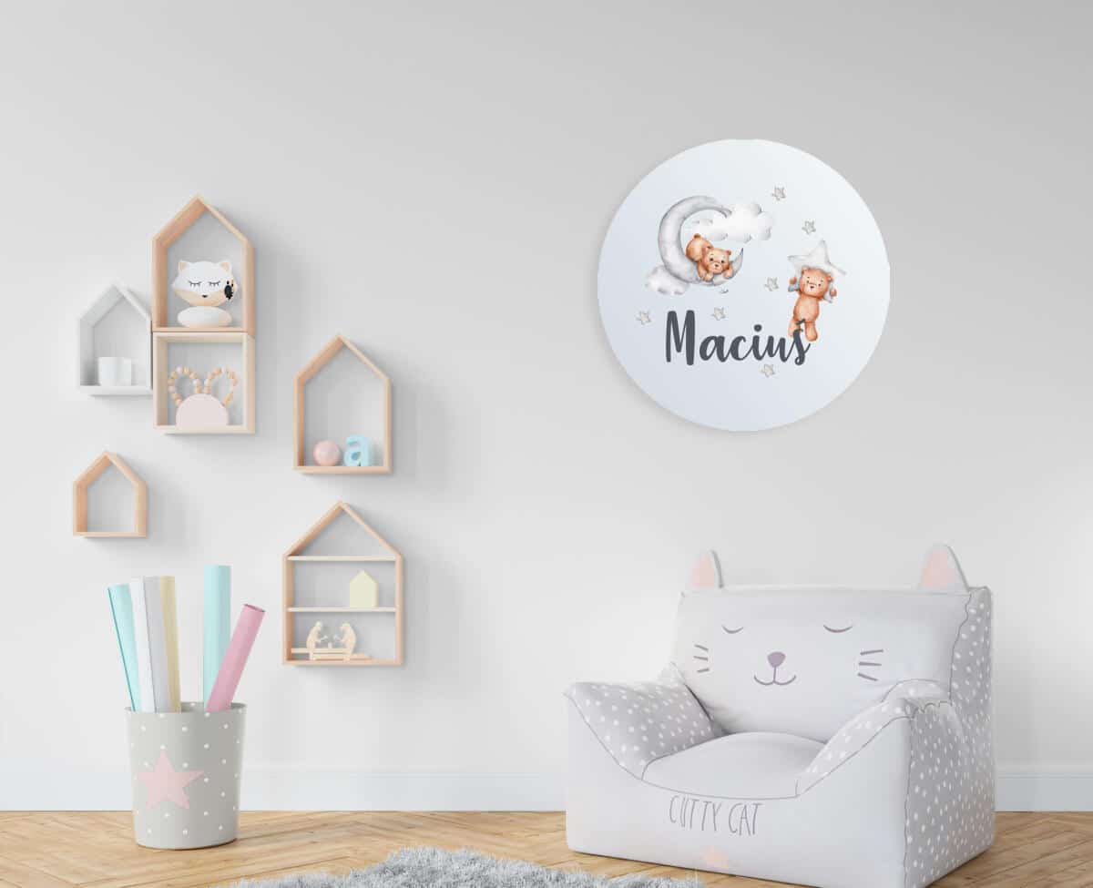 Urocza Tabliczka z Imieniem – Miś, Gwiazdki i Chmurki | Pastelowa Dekoracja dla Chłopca, do Pokoju Niemowlaka 82288 - zdjęcie 2