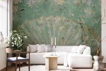 Postarzana, Turkusowa Fototapeta Retro ze złotą mandalą do wnętrz shabby chic 82149 - miniaturka 1