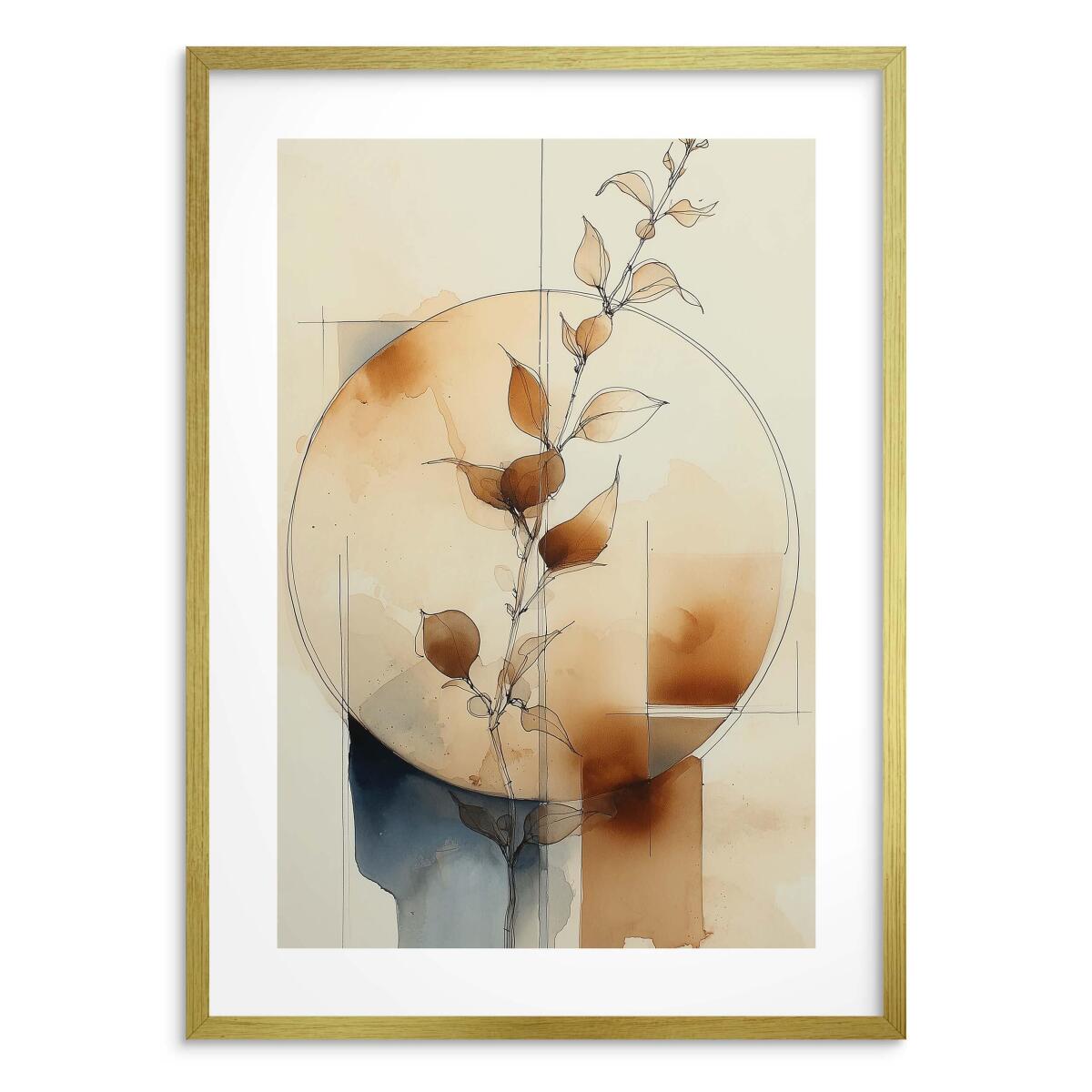 Minimalistyczny plakat boho- harmonia natury | Akwarelowa kompozycja w odcieniach beżu i brązu 82202 - zdjęcie 1