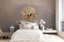 Różowa Fototapeta do sypialni- Łabędzie | Romantyczna Tapeta Glamour ze Złotym Akcentem 82219 - miniaturka 3