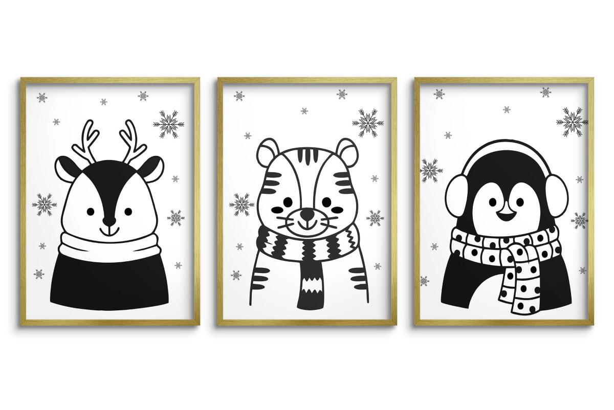 Obrazki Kontrastowe dla niemowląt | Czarno-białe Plakaty dla dzieci- zimowe zwierzątka 82158 - zdjęcie 5