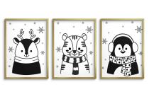 Obrazki Kontrastowe dla niemowląt | Czarno-białe Plakaty dla dzieci- zimowe zwierzątka 82158 - miniaturka 5