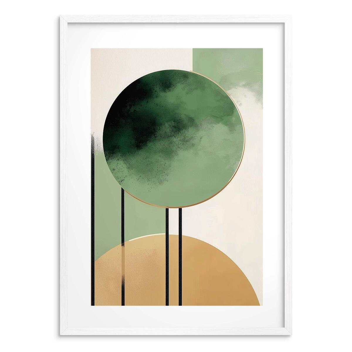 Minimalistyczny Plakat Abstrakcyjny – Zielone i Złote Kształty | Geometryczne Obrazy na ścianę w stylu boho, nordic 82307 - zdjęcie 6