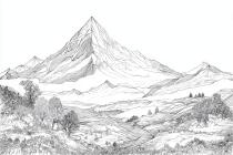 Artystyczna Fototapeta- Szkic górskiego pejzażu | Czarno-biały krajobraz | Grafika Liniowa do biura i salonu 82207 - miniaturka 4