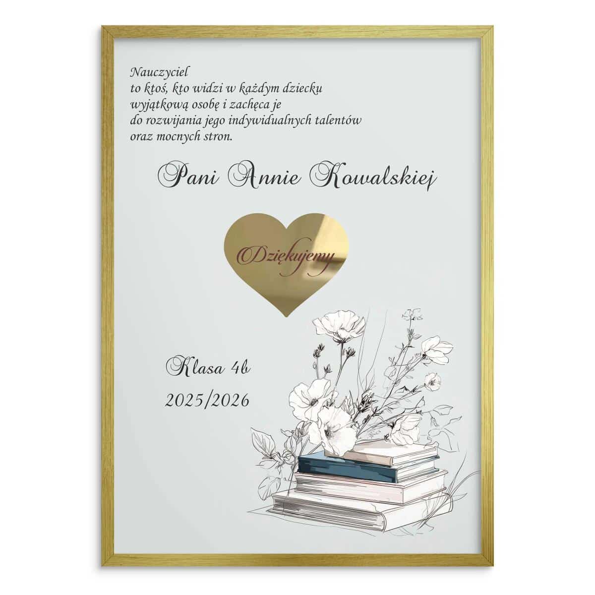Podziękowanie dla wychowawcy na Dzień Nauczyciela- Plakat w ramie ze złotym sercem 82152 - zdjęcie 4