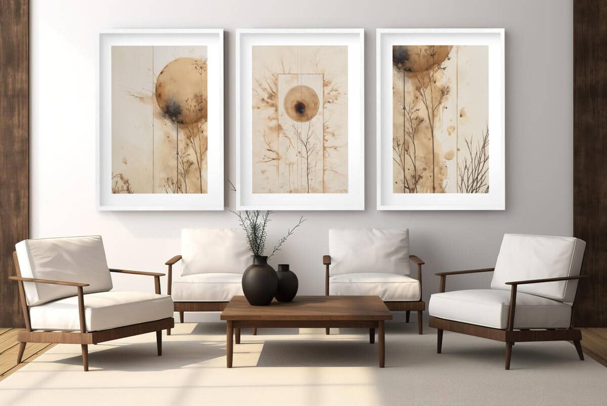 Beżowe Plakaty do salonu, sypialni w stylu skandynawskim | Minimalistyczne Obrazy na ścianę- akwarelowe kształty 82199 - zdjęcie 3