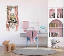 Różowa Naklejka dziecięca- Piesek w oknie | Sielski klimat do pokoju dziewczynki, żłobka, przedszkola T82171 - miniaturka 2