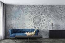 Fototapeta do salonu Elegancka Mandala- Orientalny Wzór w Odcieniach Szarości i Błękitu 82145 - miniaturka 3