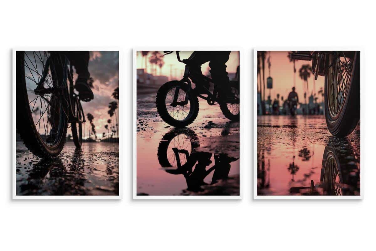 Plakaty Urban Style- Rowery BMX | Klimatyczny Zachód Słońca i Palmy | Dekoracja do pokoju nastolatka 82188 - zdjęcie 6