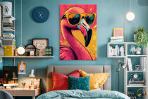 Obraz na płótnie Flaming w okularach | Kolorowa dekoracja ścienna | Tropikalny styl pop art do salonu, biura i pokoju młodzieżowego O94120 - miniaturka 4