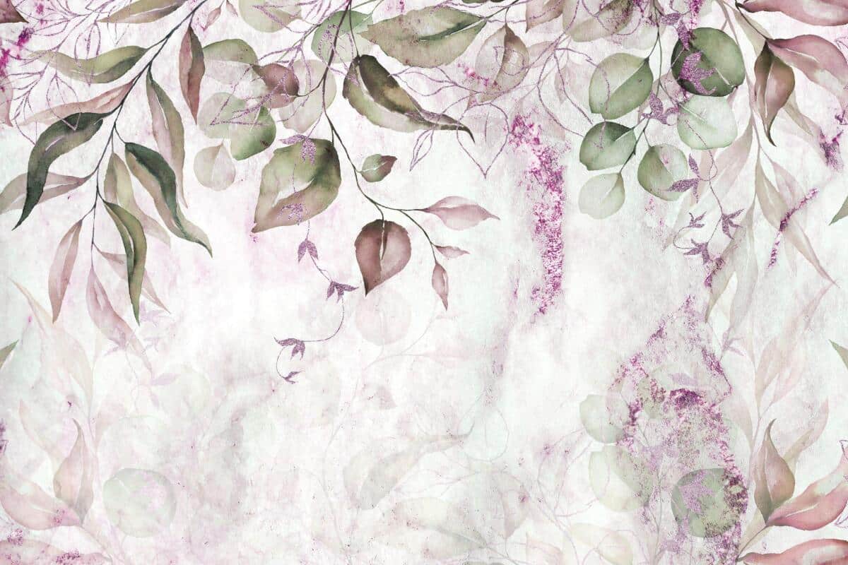 Fototapeta w odcieniach zieleni i różu- Wiszące kwiaty i liście | Romantyczna dekoracja do sypialni 82250 - zdjęcie 4