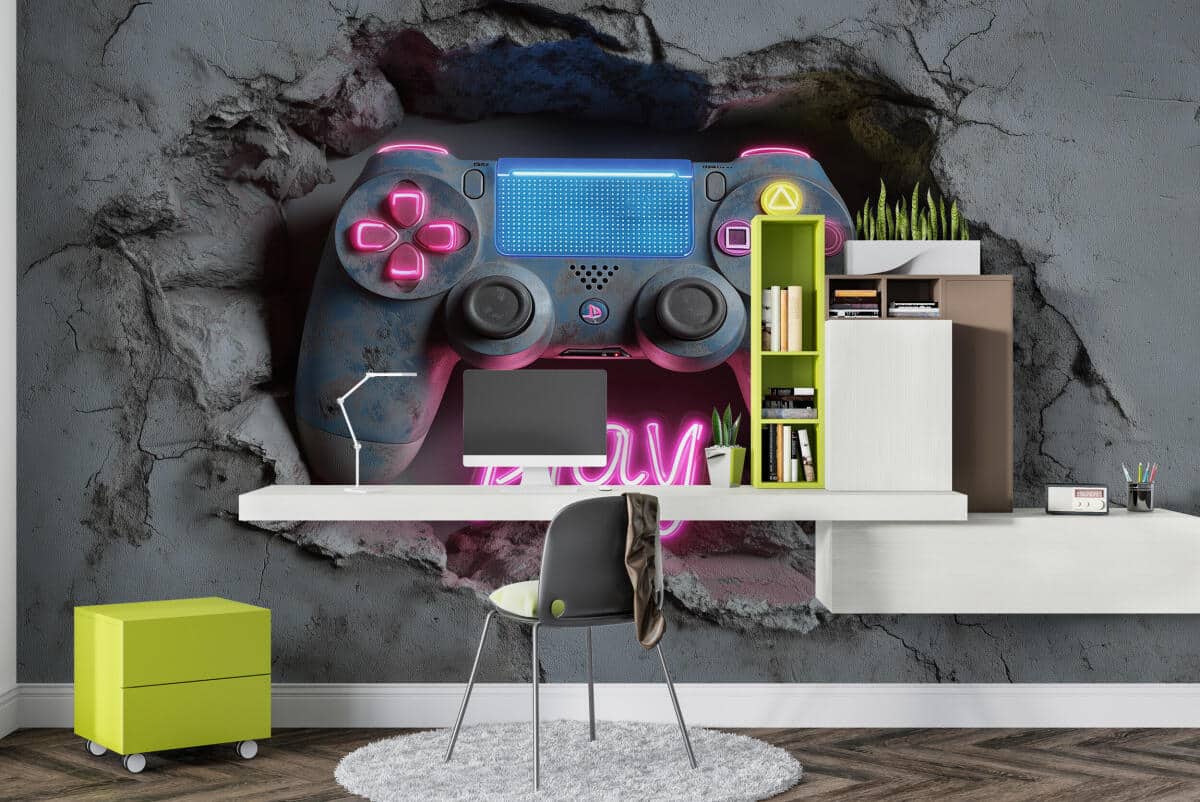 Fototapeta 3D dla nastolatków- Kontroler Pad do konsoli | Pokój gamingowy, dekoracje dla chłopca 82169 - zdjęcie 2