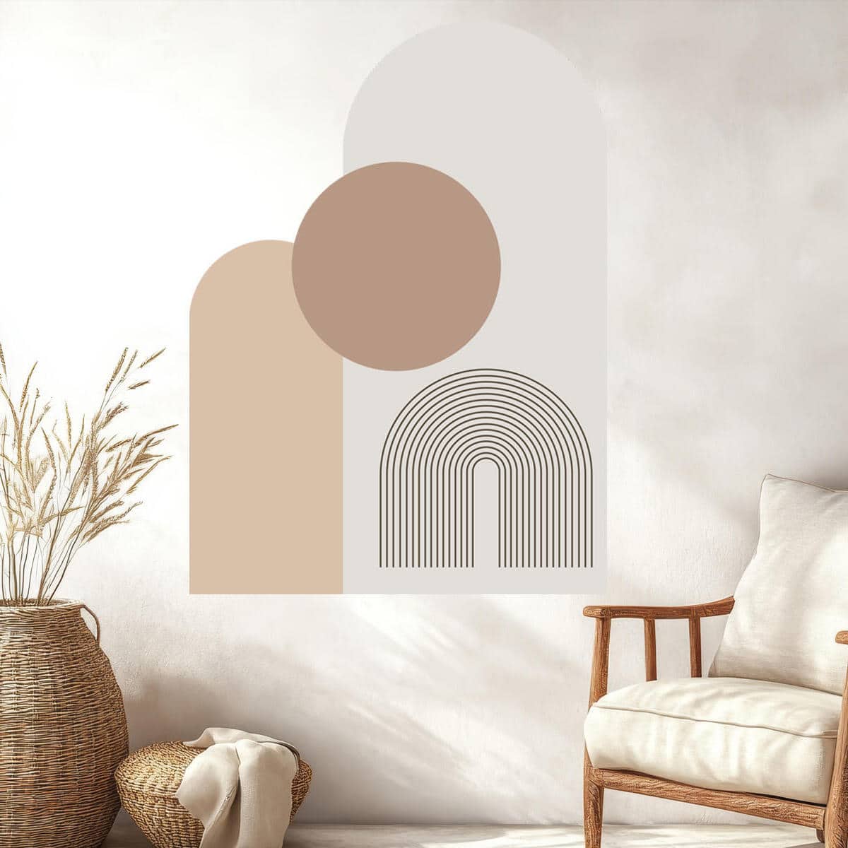 Dekoracyjna Naklejka na ścianę w stylu boho- Geometryczne Kształty | Beżowa dekoracja do salonu, sypialni T66779 - zdjęcie 3