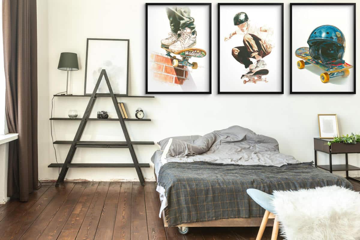 Młodzieżowe Plakaty Street Style- skateboarding | Akwarelowy Tryptyk na ścianę z motywem deskorolki 82198 - zdjęcie 4