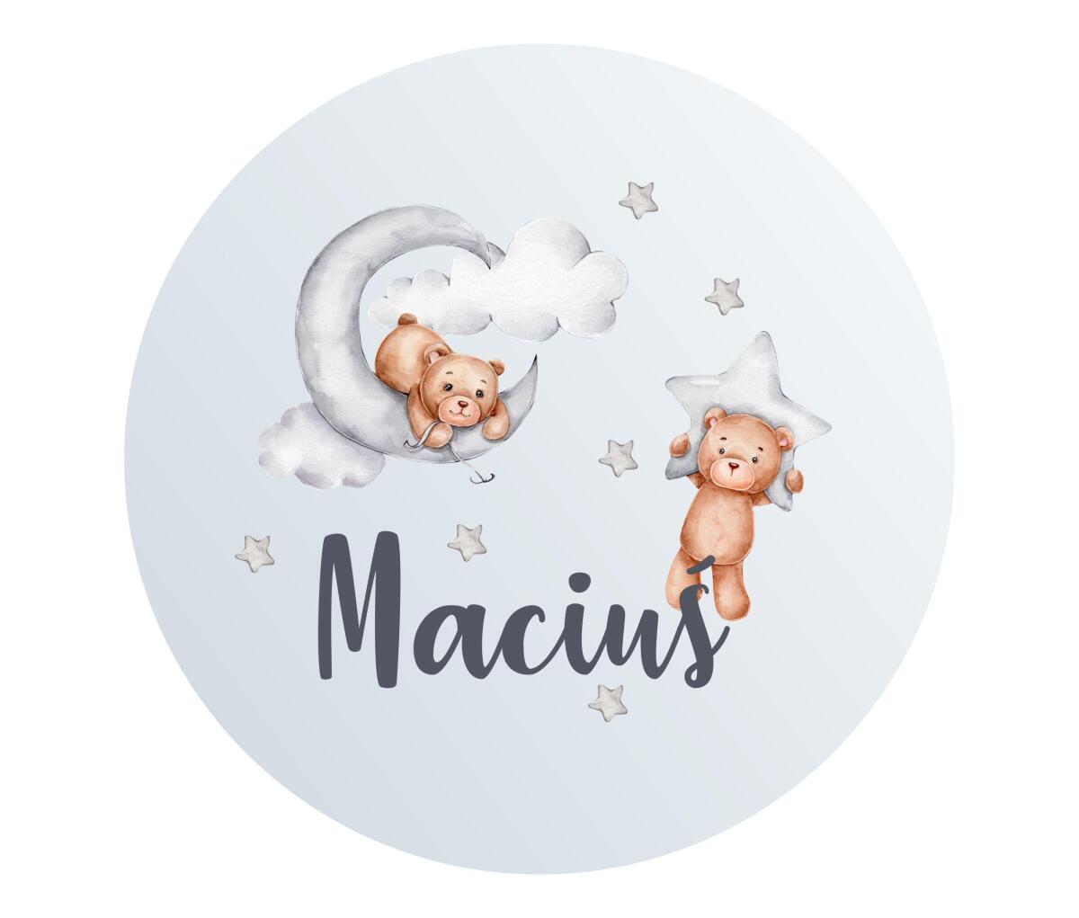 Urocza Tabliczka z Imieniem – Miś, Gwiazdki i Chmurki | Pastelowa Dekoracja dla Chłopca, do Pokoju Niemowlaka 82288 - zdjęcie 1