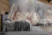 Fototapeta Tropikalne Liście Boho w beżach i szarościach | Subtelna Tapeta do sypialni 82245 - miniaturka 2