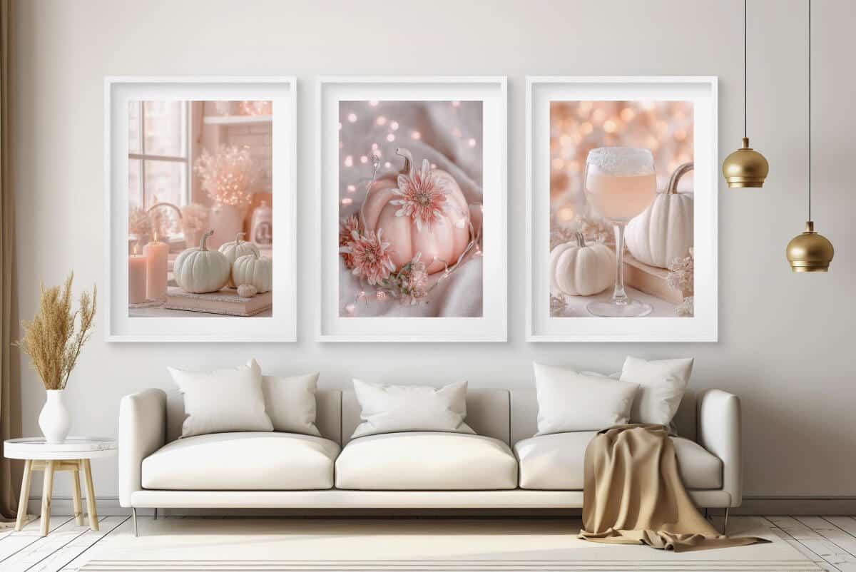 Pastelowe Plakaty z Dyniami | Różowe Obrazy na ścianę boho, hygge | Jesienne dekoracje do salonu, sypialni 82249 - zdjęcie 4