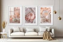 Pastelowe Plakaty z Dyniami | Różowe Obrazy na ścianę boho, hygge | Jesienne dekoracje do salonu, sypialni 82249 - miniaturka 4