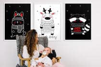 Zestaw Czarno-Białych Plakatów dla Niemowląt – Króliczek, Renifer i Szop | Kontrastowe Obrazki Montessori 82159 - miniaturka 2