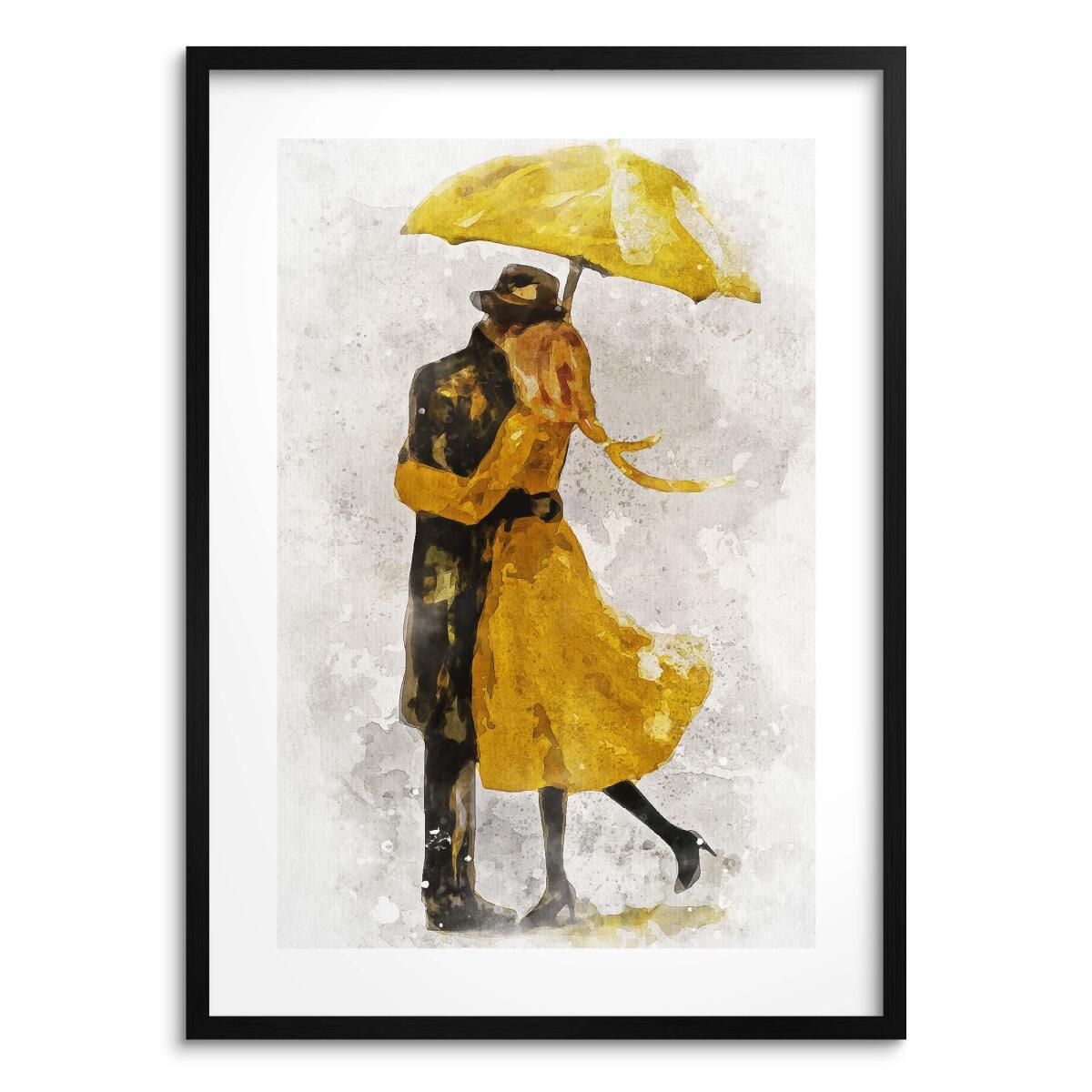 Plakat do sypialni- Para pod Żółtym Parasolem | Romantyczna Dekoracja Ścienna | Obraz Akwarela 82310 - zdjęcie 6