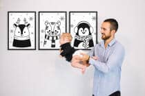 Obrazki Kontrastowe dla niemowląt | Czarno-białe Plakaty dla dzieci- zimowe zwierzątka 82158 - miniaturka 2