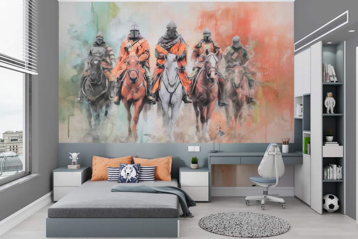 Fototapeta Fantasy z Rycerzami w kolorowej mgle | Oryginalna Tapeta na ścianę dla fana RPG, nastolatka 82313 - zdjęcie 3