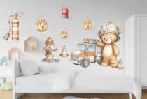 Naklejki dla dzieci Straż Pożarna – Miś Strażak i Wóz Strażacki | Dekoracja do Pokoju chłopca T82205 - miniaturka 2