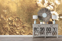 Złota Fototapeta z Kwiatowym Ornamentem | Luksusowa Dekoracja Ścienna w Stylu Glamour, Vintage 51034 - miniaturka 2