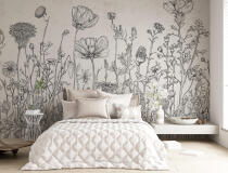 Elegancka Fototapeta Line Art- Łąka | Szkic polnych kwiatów | Minimalistyczna grafika na ścianę 82210 - miniaturka 3