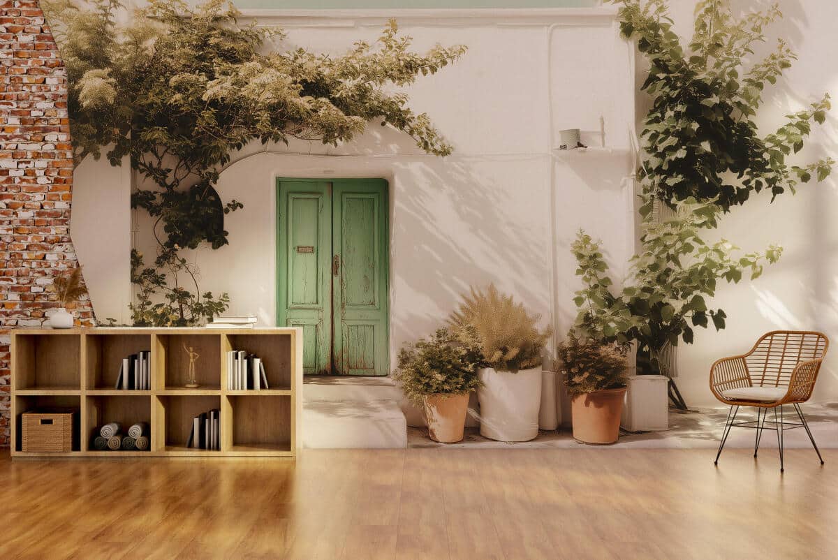 Fototapeta do salonu- Grecka uliczka | Śródziemnomorski ogród- dekoracja ścienna 82105 - zdjęcie 2