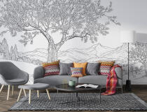 Fototapeta Line Art- Toskański Krajobraz | Szkic Włoskiego Pejzażu w stylu vintage 82208 - miniaturka 2