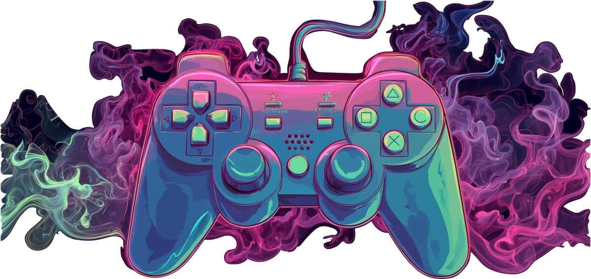 Gamingowa Naklejka na ścianę – Kontroler do gier w neonowym dymie | Pokój gracza, nastolatka T82175 - zdjęcie 4