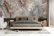 Elegancka fototapeta liście monstery | Neutralna dekoracja w odcieniach beżu i szarości | Fototapeta boho 82244 - miniaturka 2