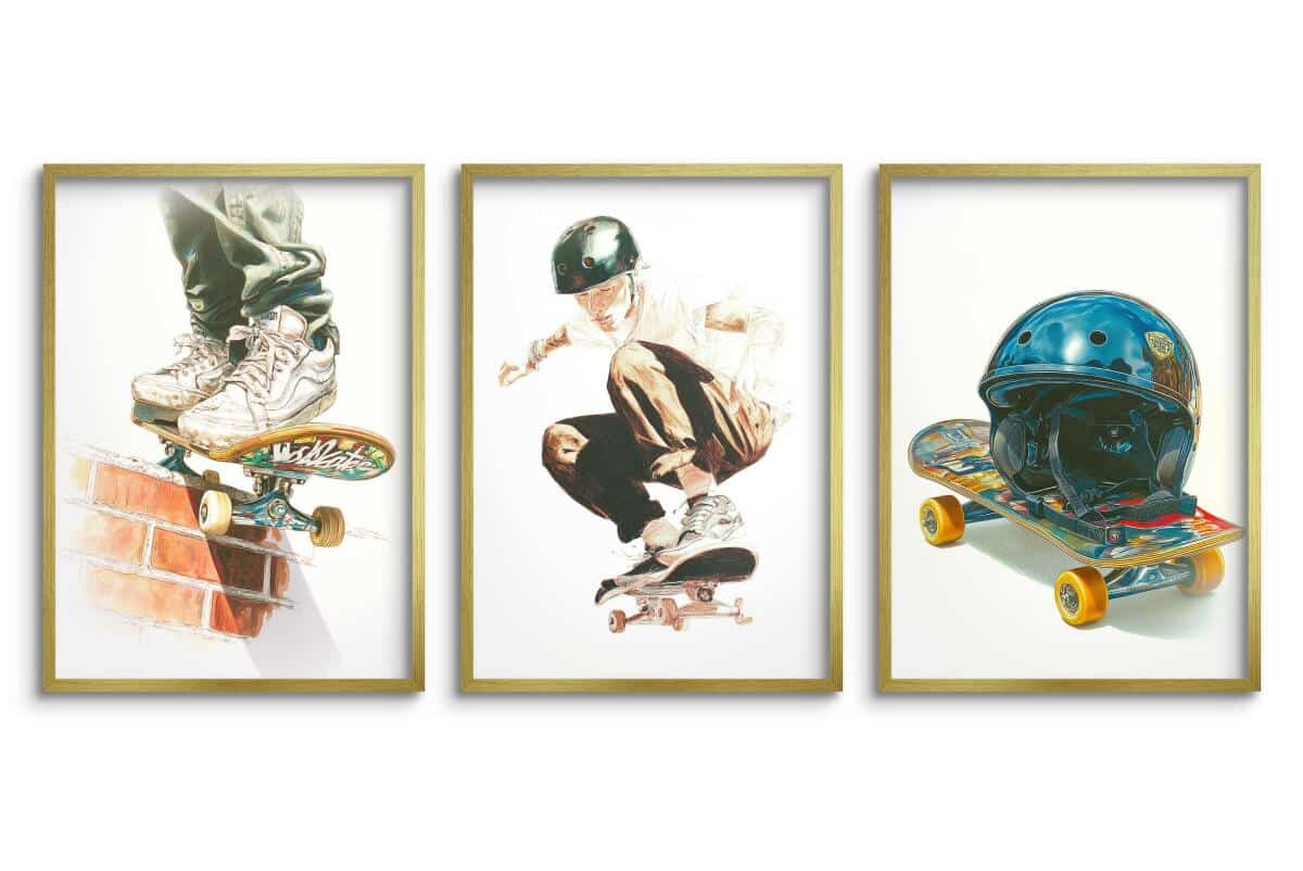 Młodzieżowe Plakaty Street Style- skateboarding | Akwarelowy Tryptyk na ścianę z motywem deskorolki 82198 - zdjęcie 5