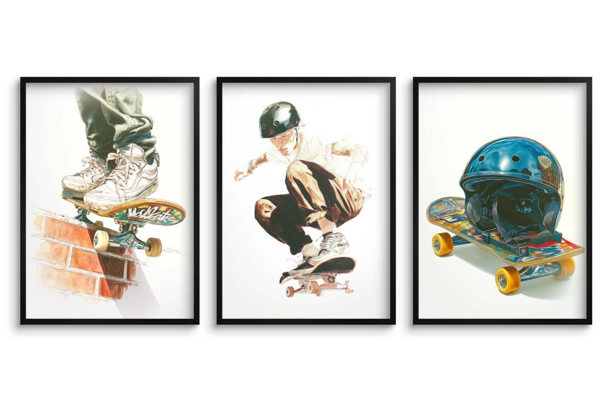 Młodzieżowe Plakaty Street Style- skateboarding | Akwarelowy Tryptyk na ścianę z motywem deskorolki 82198 - zdjęcie 6