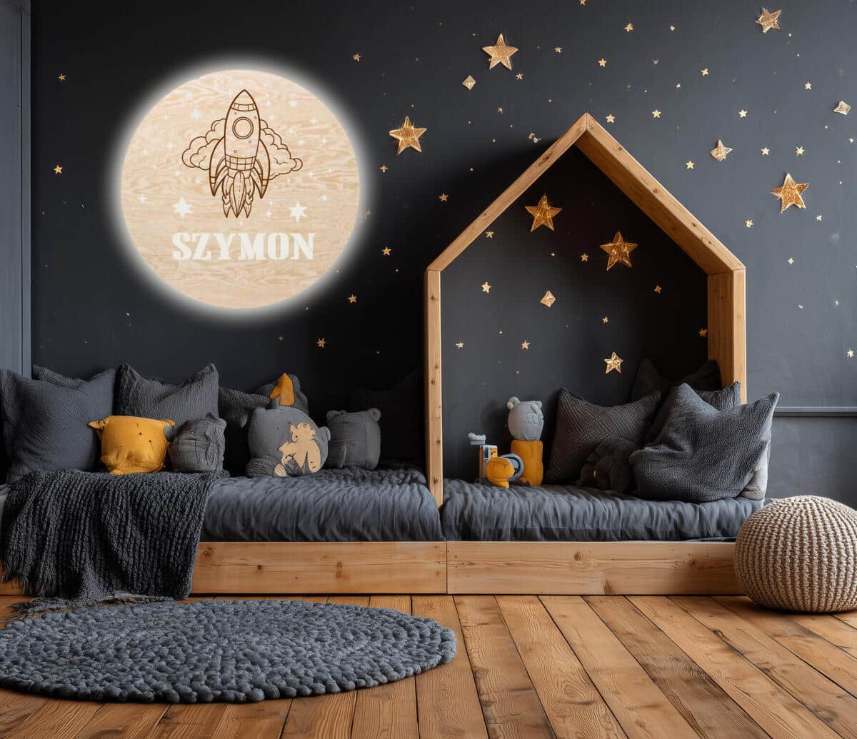 Drewniana Lampka LED Rakieta | Lampka z Imieniem dla Dziecka | Oświetlenie Nocne do Pokoju Malucha 82280 - zdjęcie 2
