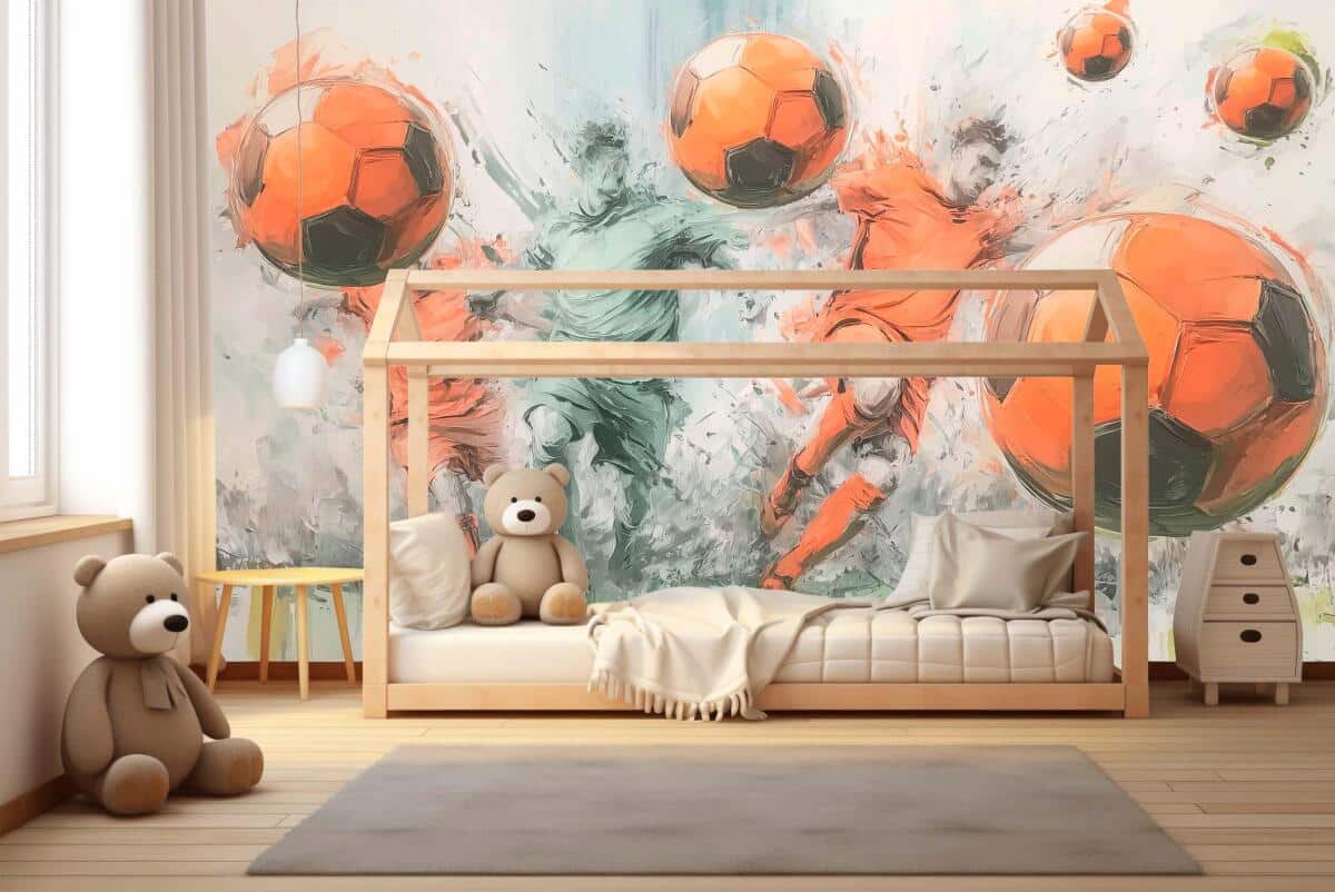 Młodzieżowa Fototapeta Akwarela- Mecz Piłki Nożnej | Kolorowa dekoracja do pokoju nastolatka, kibica 82241 - zdjęcie 4