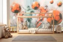 Młodzieżowa Fototapeta Akwarela- Mecz Piłki Nożnej | Kolorowa dekoracja do pokoju nastolatka, kibica 82241 - miniaturka 4