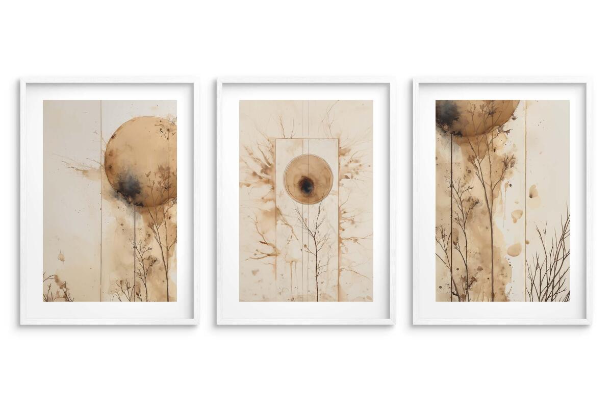 Beżowe Plakaty do salonu, sypialni w stylu skandynawskim | Minimalistyczne Obrazy na ścianę- akwarelowe kształty 82199 - zdjęcie 7