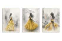Subtelne Plakaty z kobietą w złotej sukni | Elegancki Tryptyk Akwarela | Obrazy na ścianę do salonu, sypialni 94025 - miniaturka 8
