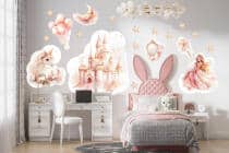 Różowe Naklejki dla dziewczynki – Księżniczka, Zamek, Jednorożec T42170 - miniaturka 1