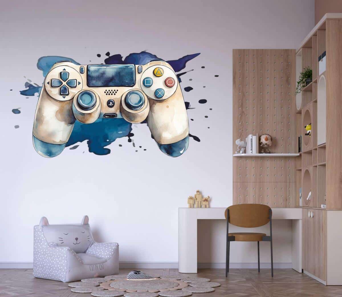 Naklejka dla chłopca- akwarelowy Pad do gier | Pastelowa dekoracja ścienna do pokoju gamera T82173 - zdjęcie 2