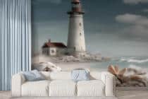 Marynistyczna fototapeta- Latarnia, muszle, plaża | Pejzaż morski do salonu i sypialni 82104 - miniaturka 1