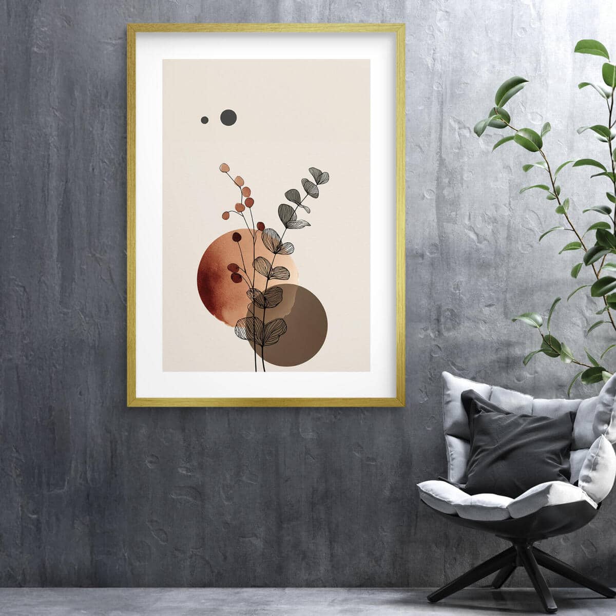 Plakat Line Art- Delikatne liście | Botaniczna abstrakcja w beżu | Minimalistyczny Obraz do salonu w stylu boho 82203 - zdjęcie 2