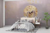 Różowa Fototapeta do sypialni- Łabędzie | Romantyczna Tapeta Glamour ze Złotym Akcentem 82219 - miniaturka 2