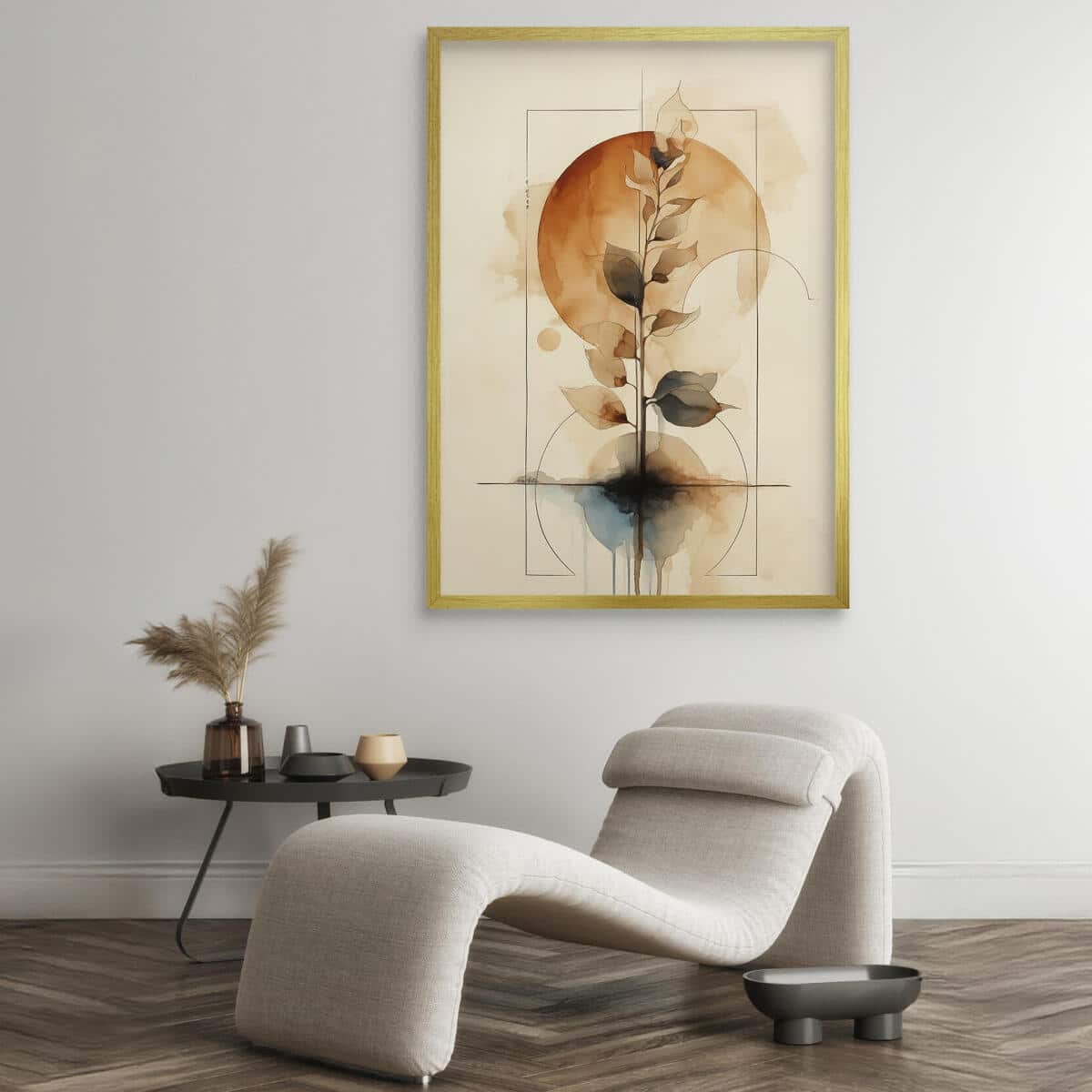 Subtelny Plakat Zen- akwarela i geometria | Minimalistyczny Obraz botaniczny w odcieniach brązu i beżu 82204 - zdjęcie 3