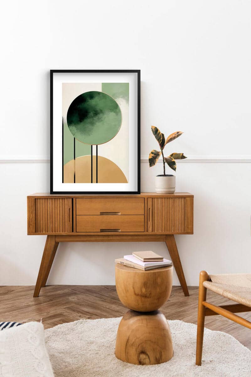 Minimalistyczny Plakat Abstrakcyjny – Zielone i Złote Kształty | Geometryczne Obrazy na ścianę w stylu boho, nordic 82307 - zdjęcie 4