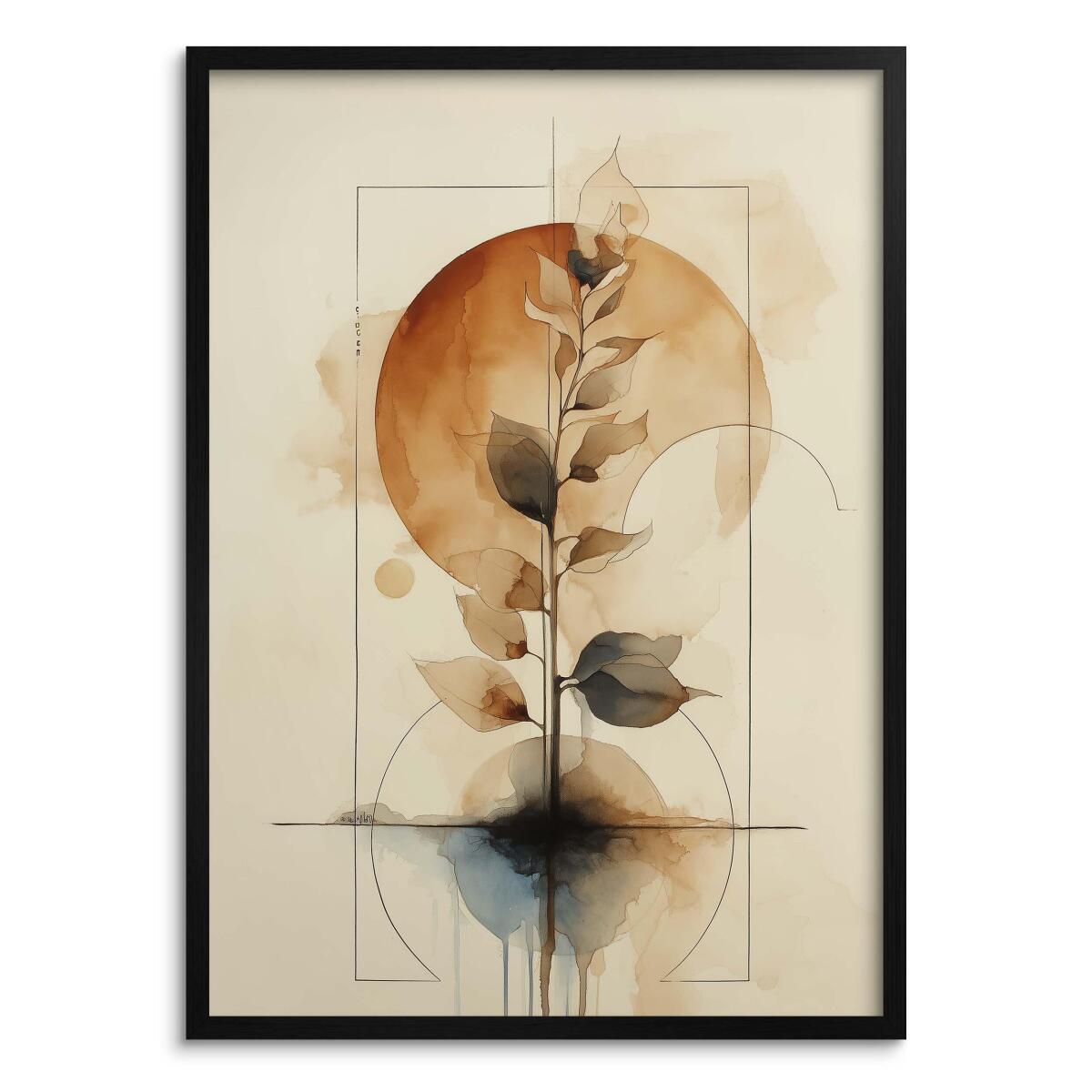 Subtelny Plakat Zen- akwarela i geometria | Minimalistyczny Obraz botaniczny w odcieniach brązu i beżu 82204 - zdjęcie 5