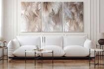 Beżowy Tryptyk do sypialni z Motywem Liści Palmowych | Eleganckie Obrazy na płótnie w stylu boho 82262 - miniaturka 3