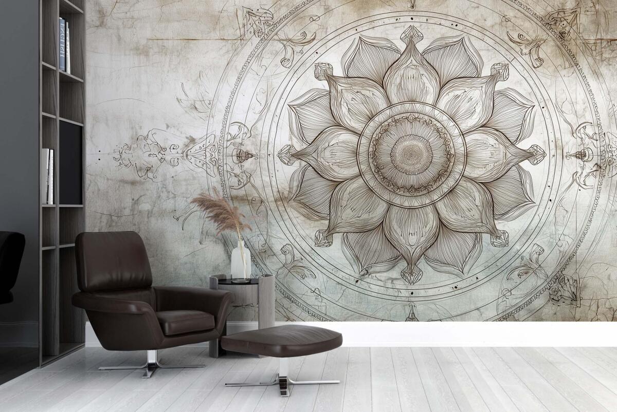 Orientalna fototapeta z mandalą w odcieniach beżu i brązu | Rozeta na ścianę 82147 - zdjęcie 2